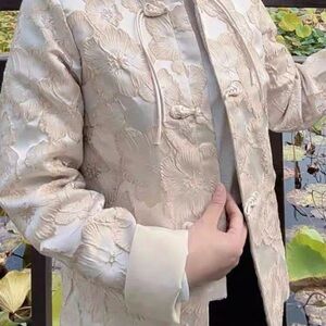 Elegant Cream Floral Women's Jacket